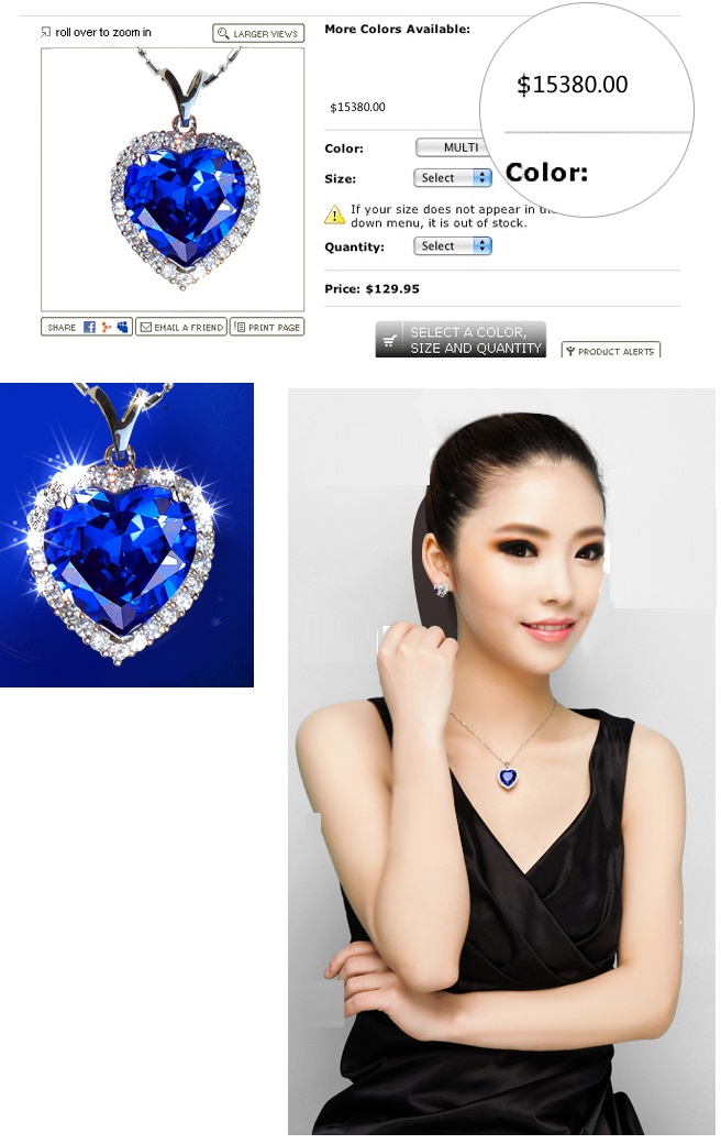 Solpresa Crystal Titanic Ocean Blue Heart-shaped Necklace