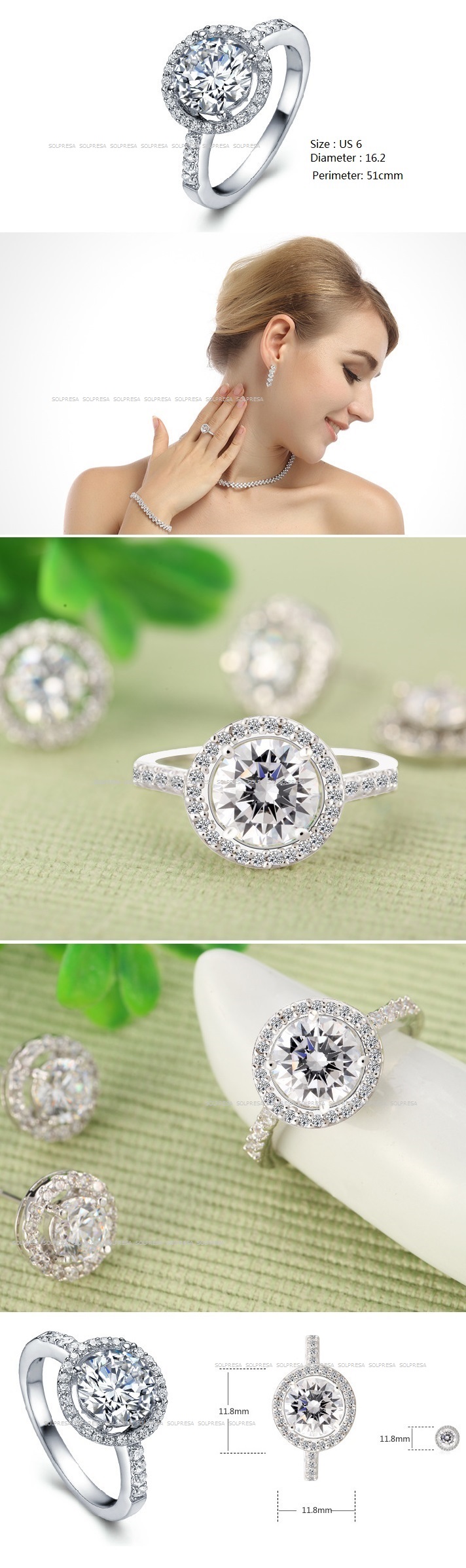 Solpresa Diamond Heart Super Flash Diamond Ring US6